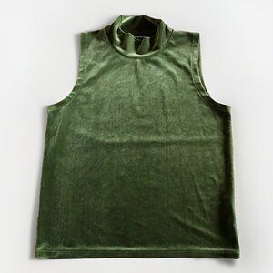 J. CREW/JEANS Green Sleeveless Velvet Mock Neck Blouse Size Small